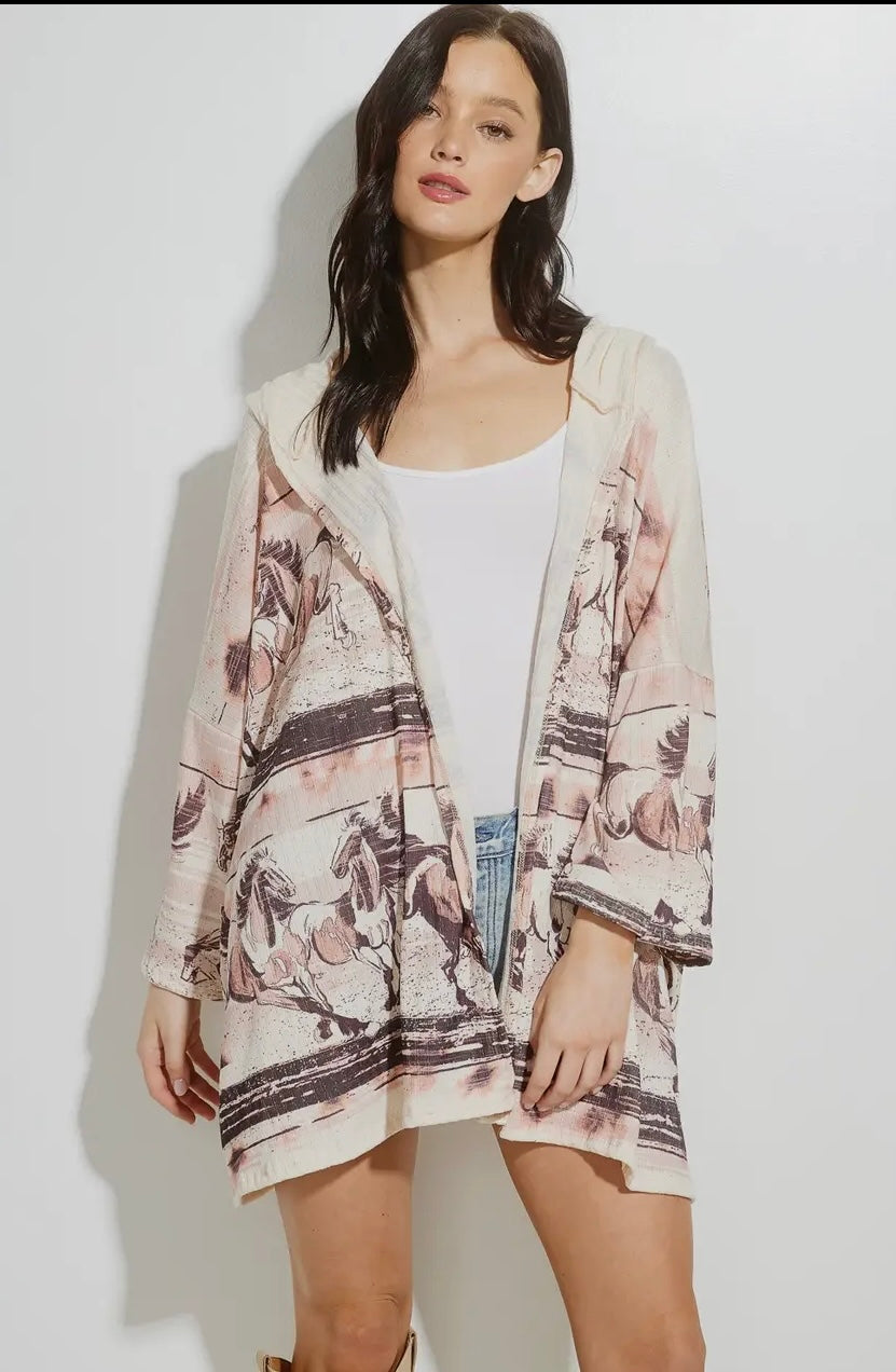 Western Horse Hooded Cardigan/Kimono