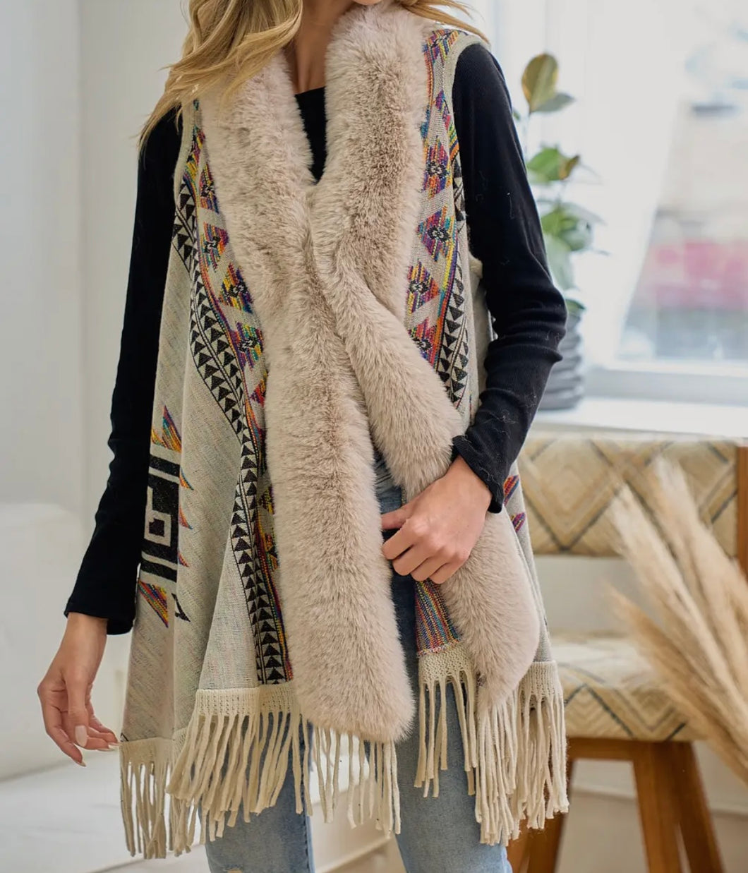 Faux Fur Aztec Print Vest