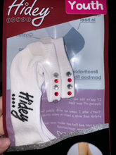 Load image into Gallery viewer, Hidey Style Socks Youth White w/ red &amp; clear crystals
